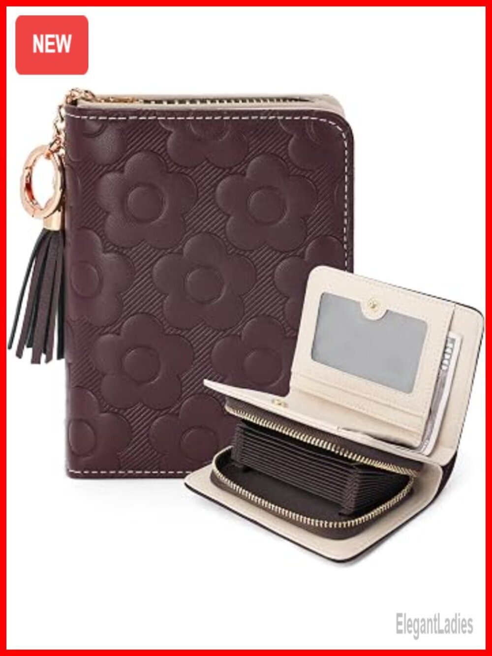 RFID Blocking Wallet Women Embossed Floral Leather Credit Card Holder with